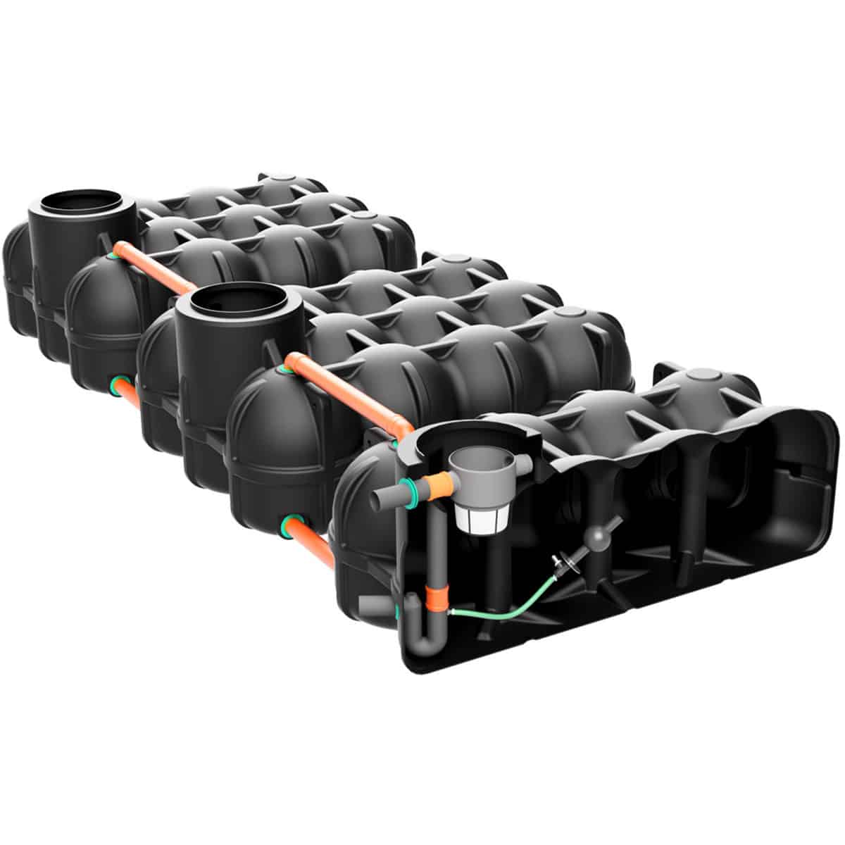 ohne PS + 1 Behälter mit vorinstallierten Korbfilter Evo black & Überlaufsiphon mit Kleintierschutz + Retentionsdrossel, 2 Behälter ohne Bohrung